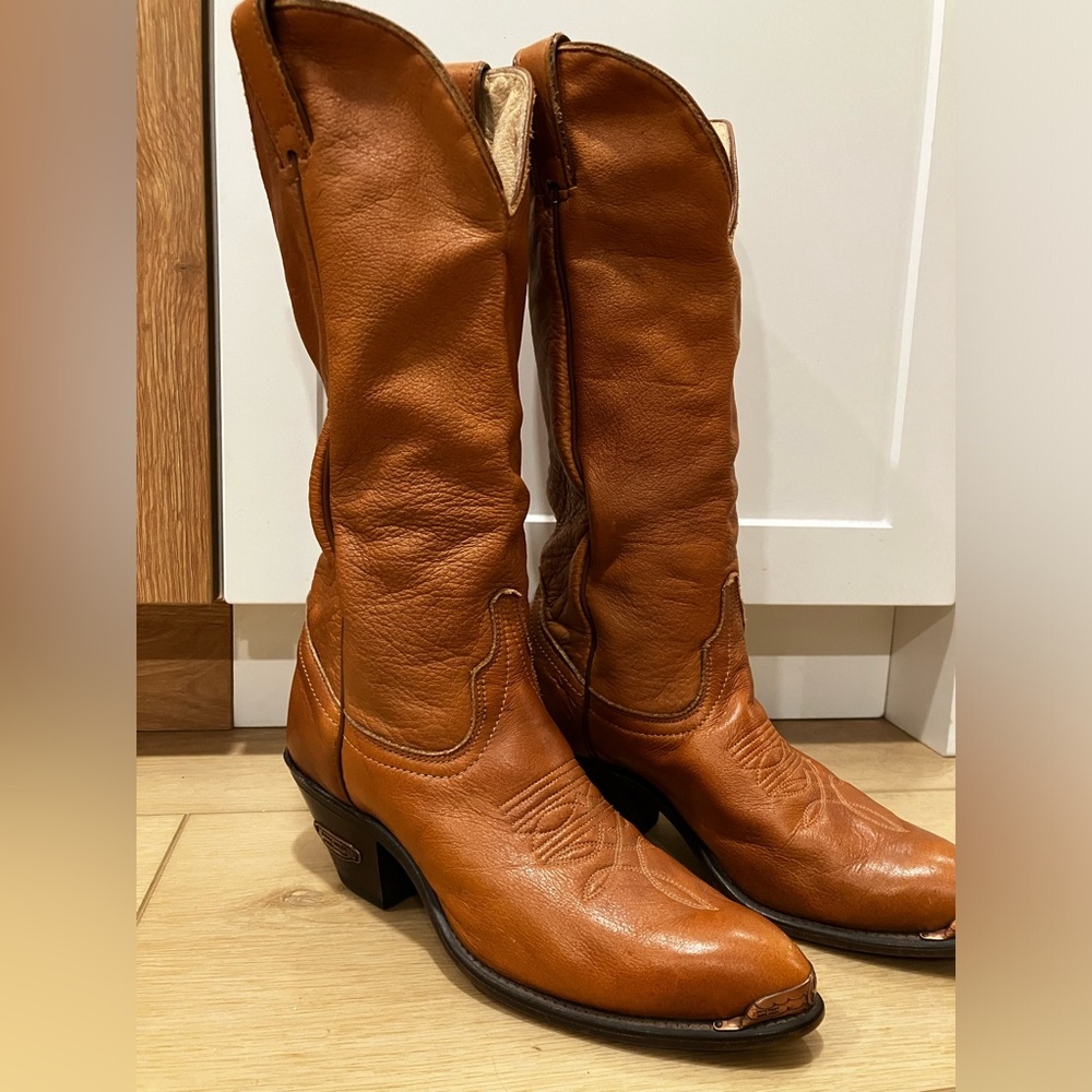 Code West Women's Tan Leather Cowboy Boots - Picture 2 of 6